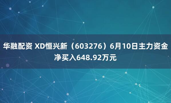 华融配资 XD恒兴新(603276)6月10日主力资金净买入648.92万元